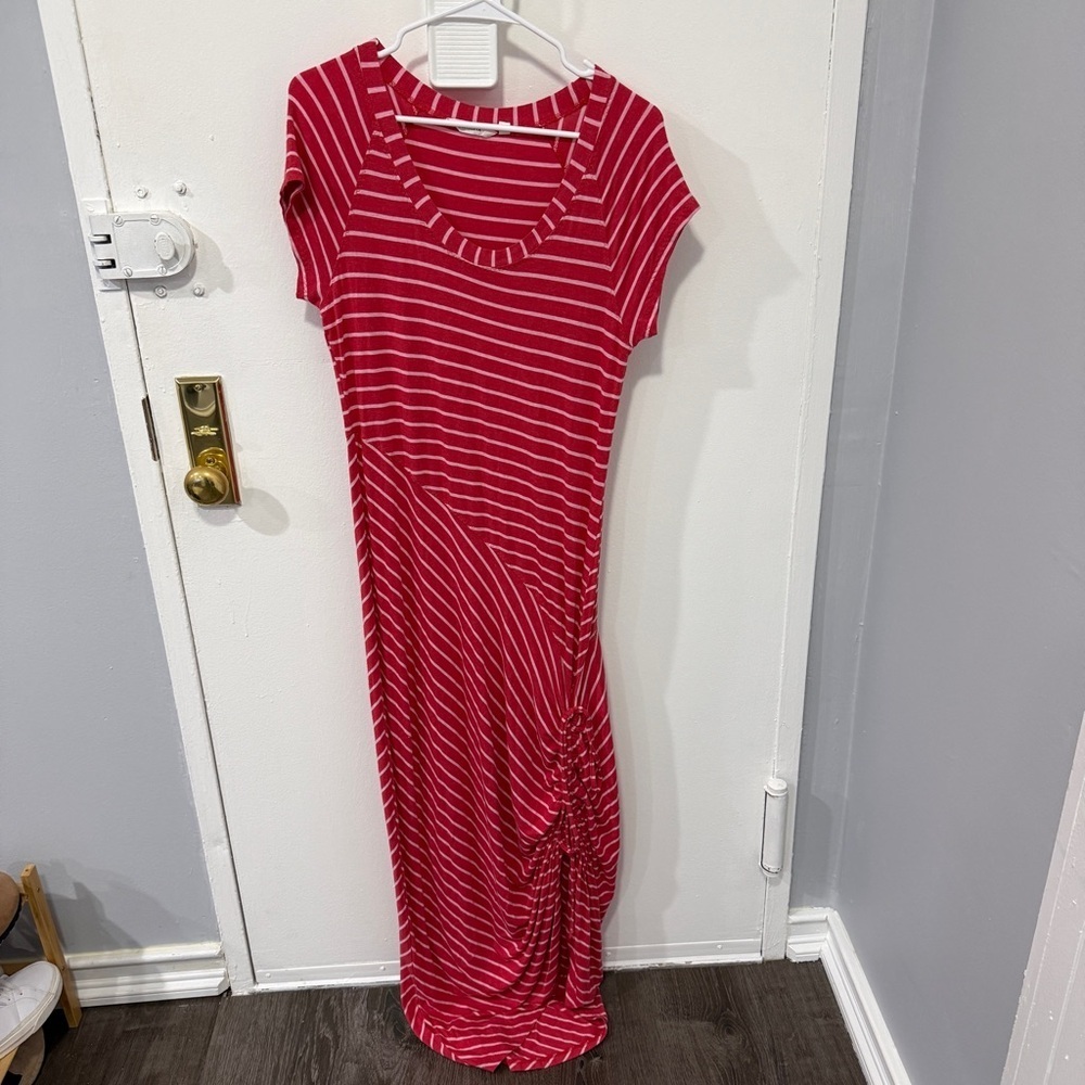 Athleta Red and White Dusty Shark Bite Striped Maxi Dress - Picture 2 of 9